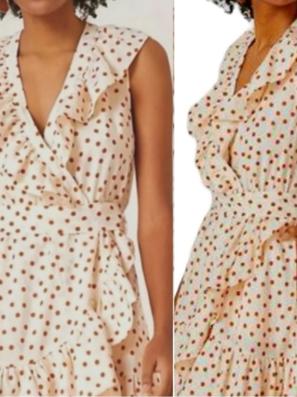 Maeve Anthropologie Polka Dot Ruffle Mini Dress Medium Cream Wrap Style V-Neck